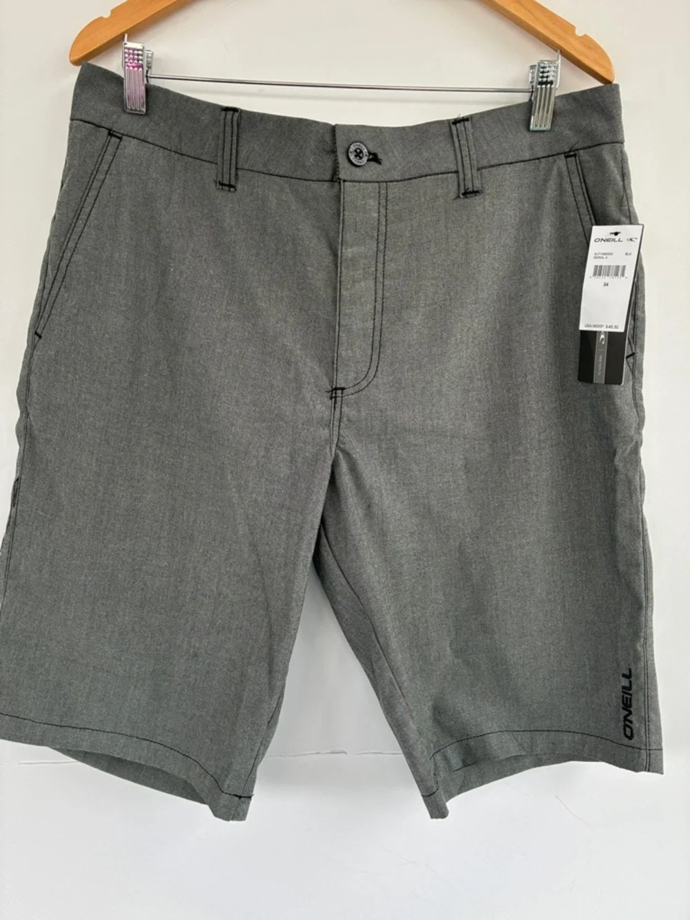O'Neill Men's Gray Flat-Front Casual Performance Shorts Size 34
